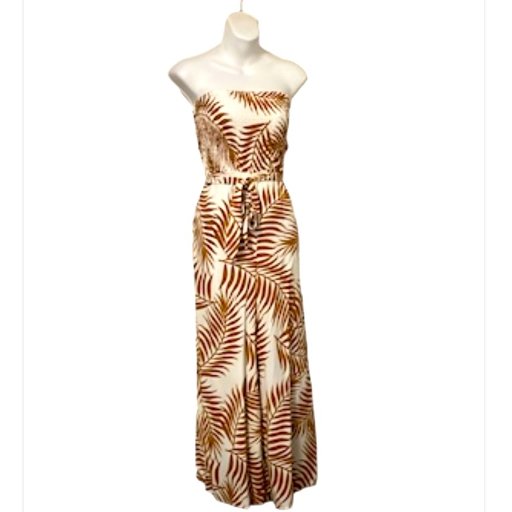 Ivy Street Women’s Halter Tube Top Sleeveless Neutral Tropical Print Jumpsuit L
